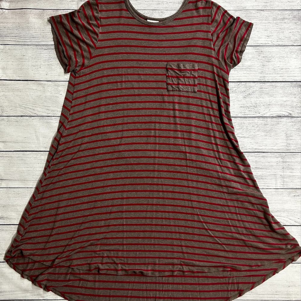 Lularoe Carly High-Low Dress 2XL Grey and Red Striped